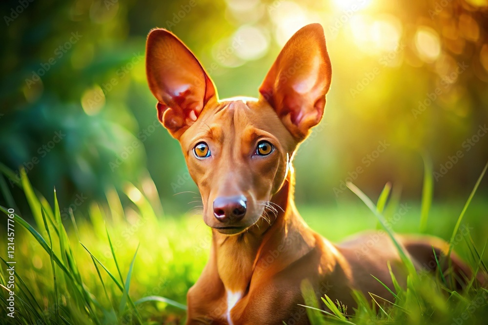 Adorable Red Pharaoh Hound Puppy Playing in Lush Green Nature - Macro Photography Adorable Red Pharaoh Hound Puppy Playing in Lush Green Nature - Macro Photography