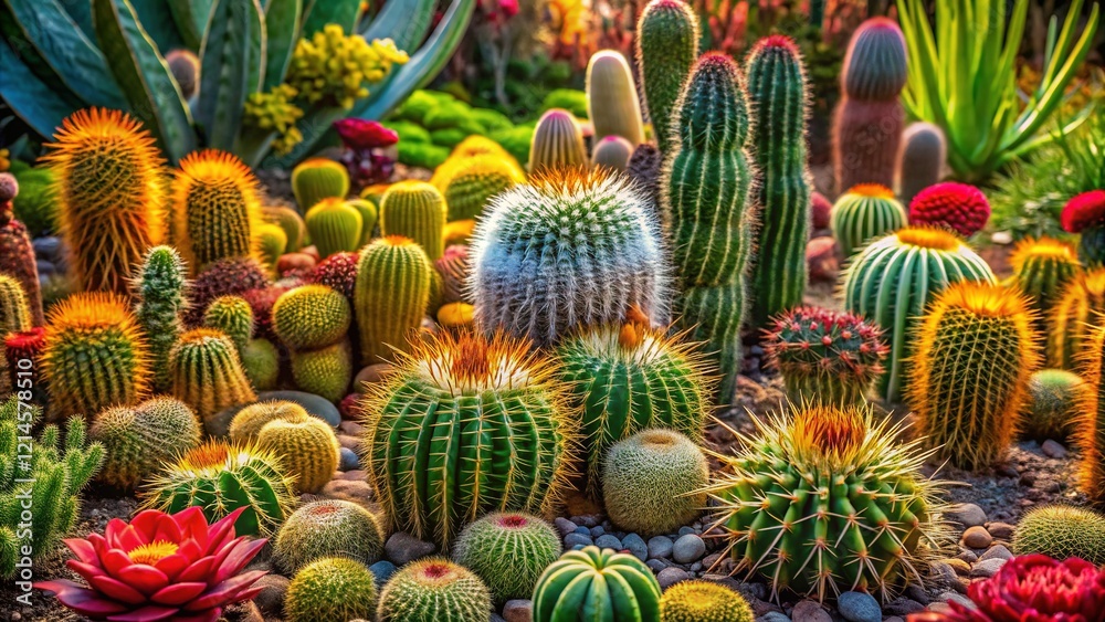 Diverse Cactus Bush Collection: High-Resolution Stock Photo