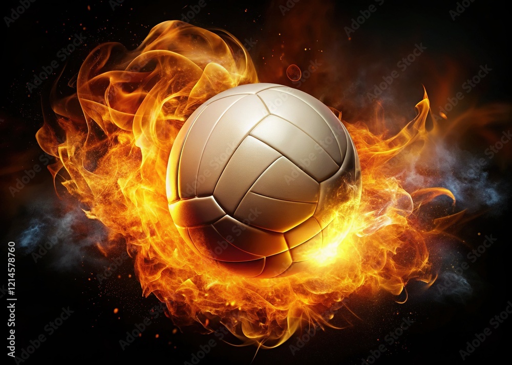 Fiery Volleyball Double Exposure: Abstract Sports Action on Black Fiery Volleyball Double Exposure: Abstract Sports Action on Black