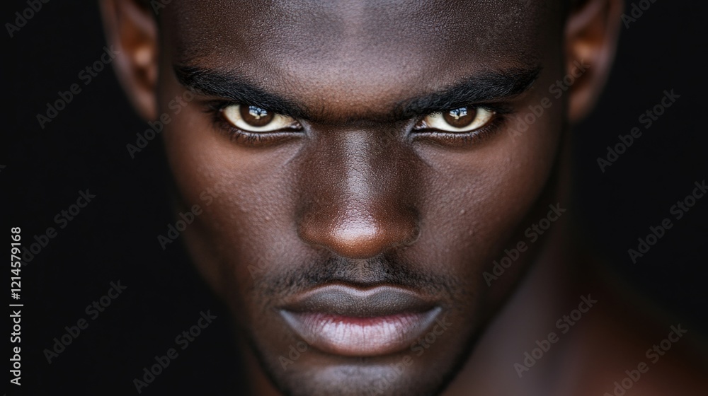 Intense Gaze: Close-up portrait of a man with a powerful and piercing gaze, capturing his determination and strength. The dark background highlights the intensity of his eyes. Intense Gaze: Close-up portrait of a man with a powerful and piercing gaze, capturing his determination and strength. The dark background highlights the intensity of his eyes.