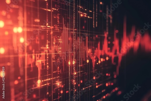 Wallpaper Mural Business chart with downtrend line graph, bar chart and stock numbers in bear market on dark red background (vector) Torontodigital.ca