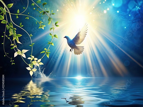 Serene Baptism: Dove, Water, Vines Silhouette - Spiritual Renewal Stock Photo photo