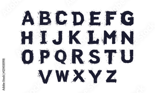 A complete uppercase alphabet set in grunge brushstroke style. Perfect for creative designs, typography projects, and artistic layouts