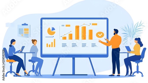 Business Team Analyzing Growth Strategy Chart in Modern Office Setting