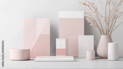 Wallpaper Mural Minimalist Pastel Display with Geometric Vase and Dried Flowers Torontodigital.ca
