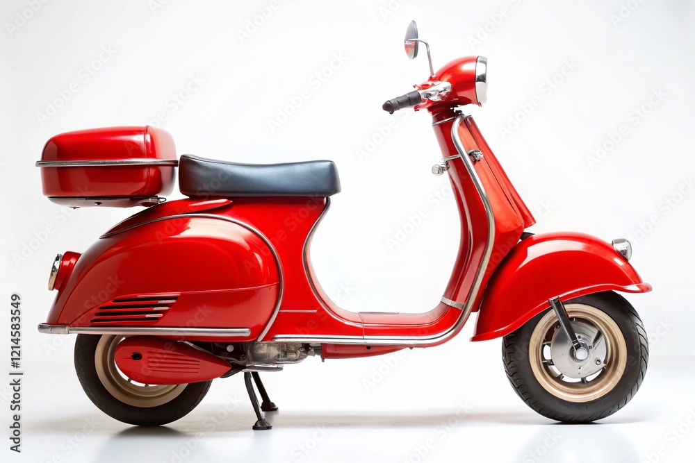 Obraz premium Retro Red Scooter Isolated on White Background - Vintage Motorbike, Classic Vehicle, Two-Wheeled Transport