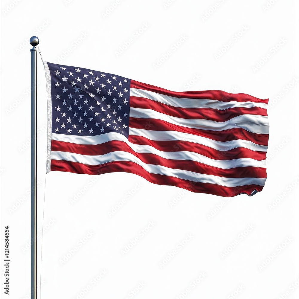 Fototapeta premium American flag waving in the wind against a clear white sky