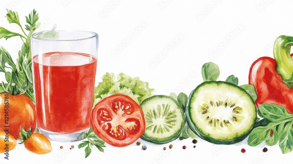 Fresh Vegetable Juice with Colorful Ingredients and Green Herbs Fresh Vegetable Juice with Colorful Ingredients and Green Herbs