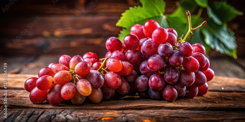 Ripe Red Grapes on Rustic Wooden Table - Fresh Harvest Stock Photo Ripe Red Grapes on Rustic Wooden Table - Fresh Harvest Stock Photo