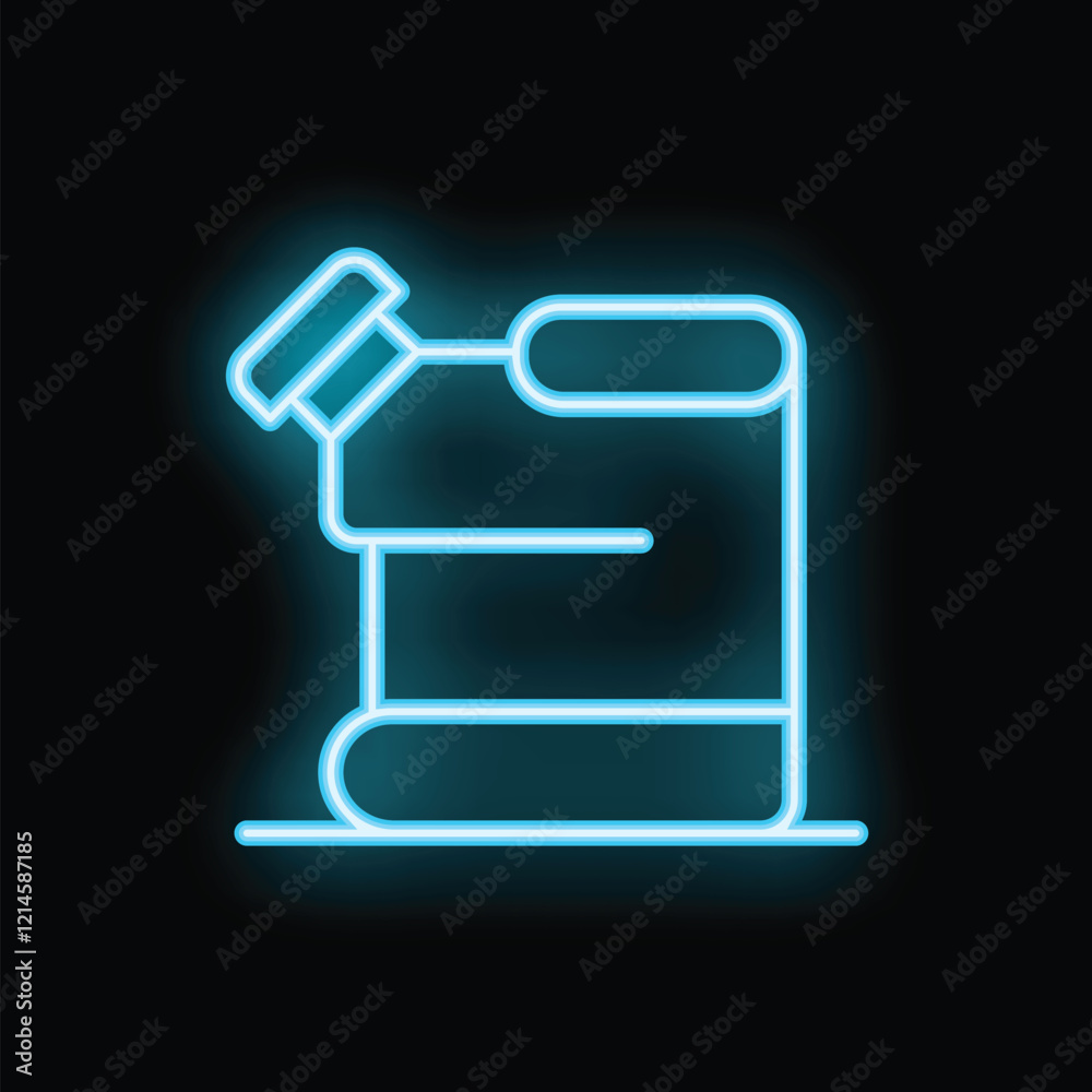Bright blue neon icon of a plastic canister pouring liquid on black background Bright blue neon icon of a plastic canister pouring liquid on black background