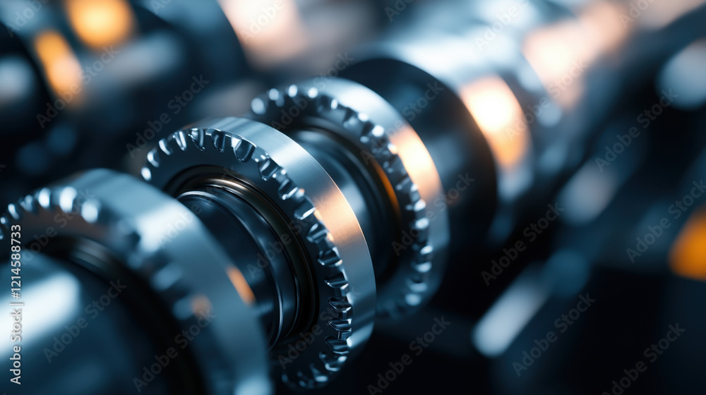 A close-up view of metallic gears and cogs, intricately designed and illuminated, showcasing precision engineering in machinery. A close-up view of metallic gears and cogs, intricately designed and illuminated, showcasing precision engineering in machinery.