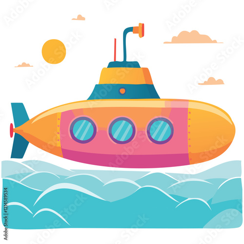 Cute submarine in outline style. Vector illustration. Perfect for invitations, greeting cards, postcard, print, fashion kids design, t-shirts, mugs, backpacks