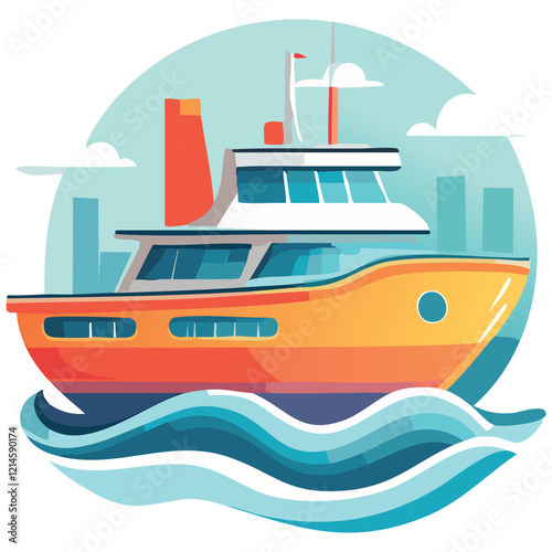 Cruise liner in flat style isolated on white background. Vector illustration. 