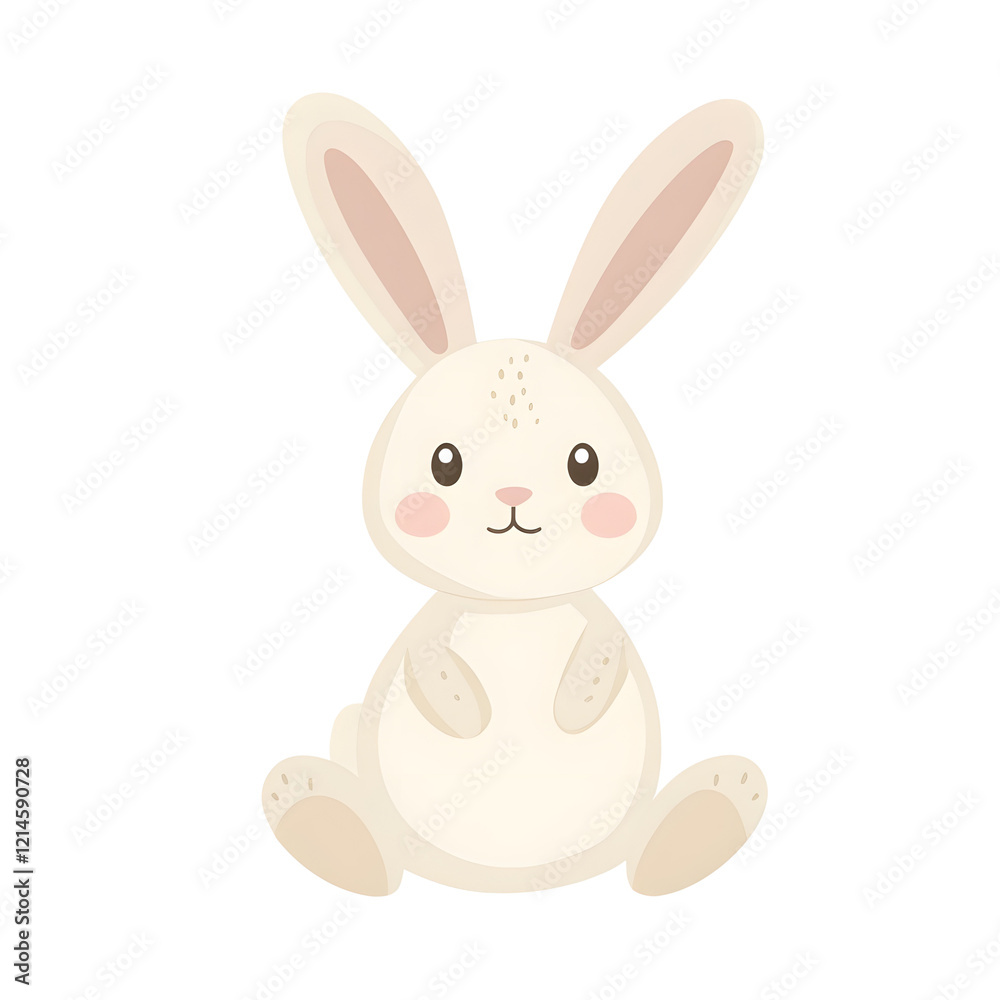 Fototapeta premium Adorable watercolor bunny illustration featuring a cute rabbit in a pastel dress, holding a tulip, perfect for Easter, nursery decor, greeting cards, kids' projects, invitations, spring-themed