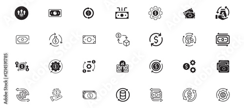 Cash flow icon set, business, finance, financial, strategy, accounting, profit, cash, income, investment, economy, management, cash flow, money, analysis, office, budget, revenue, accountant, expense.