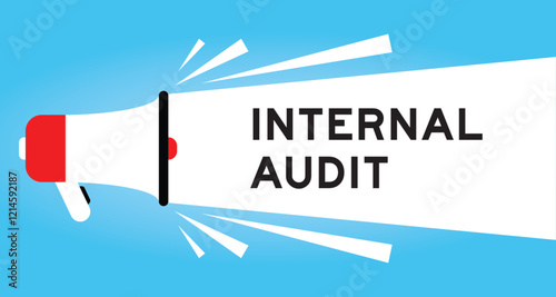 Color megaphone icon with word internal audit in white banner on blue background
