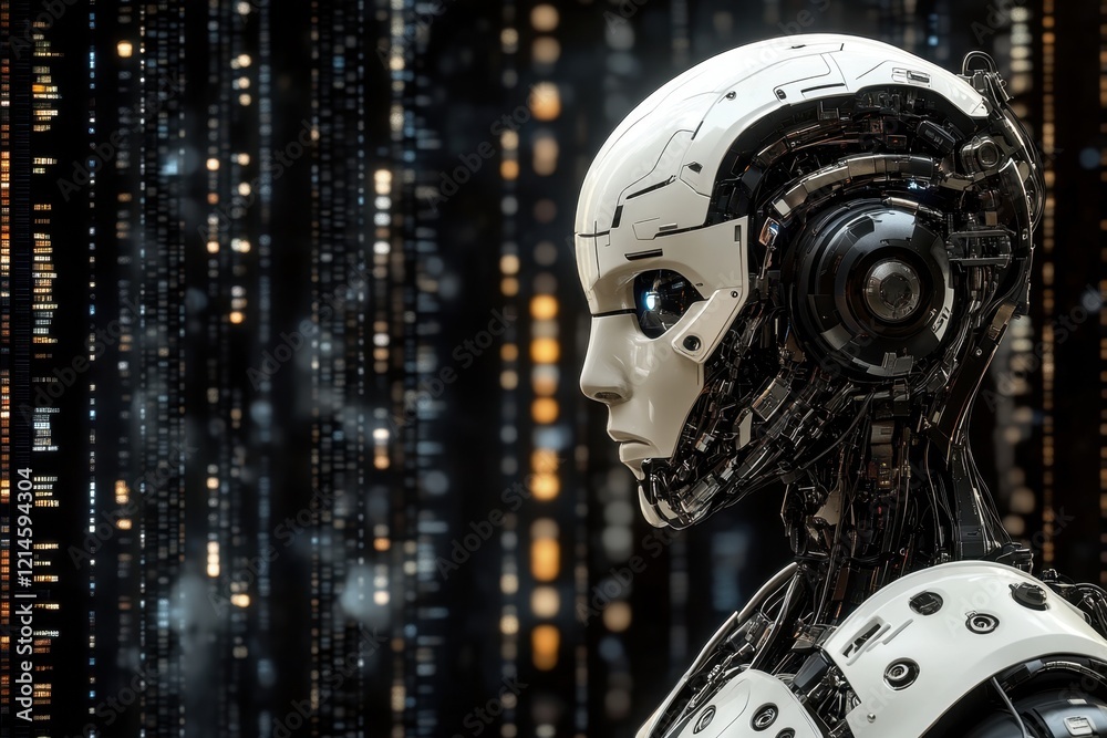 Fototapeta premium Futuristic AI-powered robot with advanced capabilities, set in a high-tech digital environment