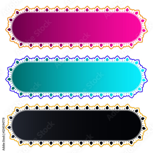 Set of luxury color golden arabic islamic banner title frame text box border transparent background