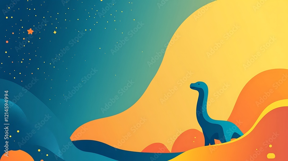 Naklejka premium Abstract dinosaur night sky scene