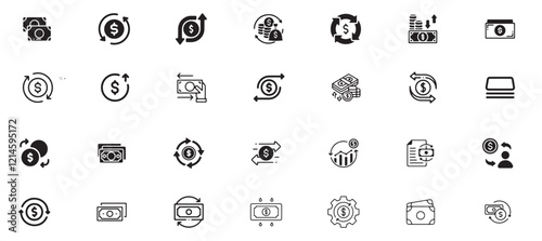 Cash flow icon set, business, finance, financial, strategy, accounting, profit, cash, income, investment, economy, management, cash flow, money, analysis, office, budget, revenue, accountant, expense.