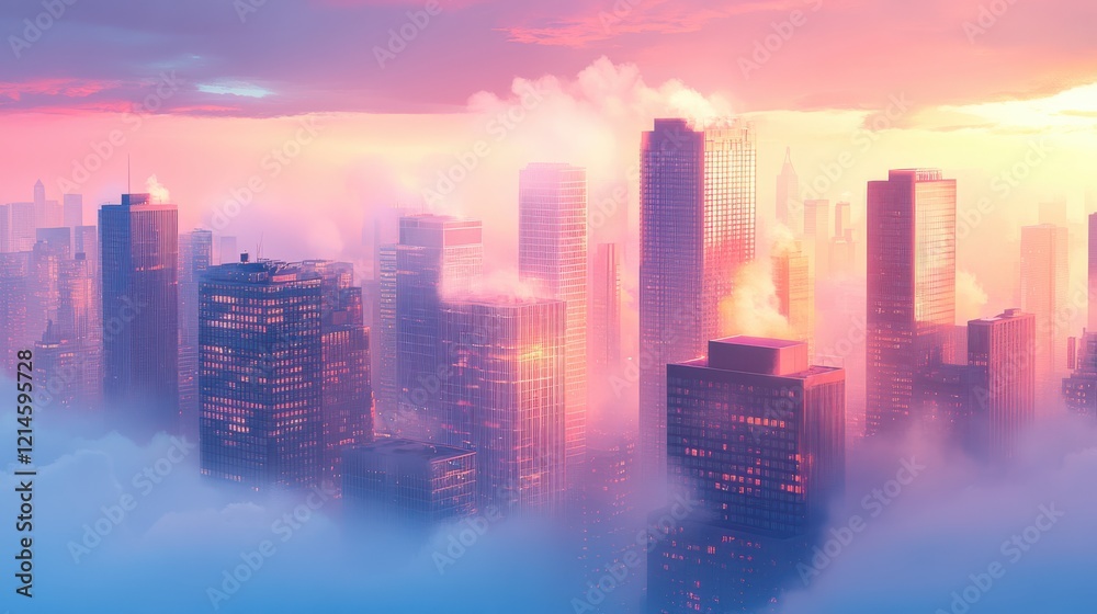 Fototapeta premium Smoggy Cityscape with High Contrast Morning Light