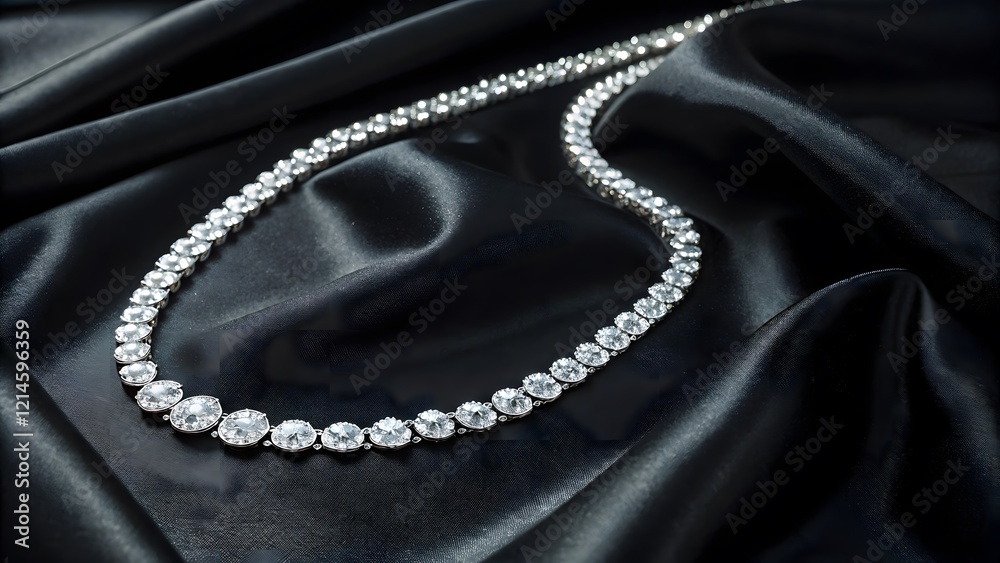 Fototapeta premium Elegant Diamond Necklace on Luxurious Black Silk Background