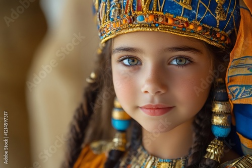 Young girl wearing egyptian style costume and makeup posing for a portrait
