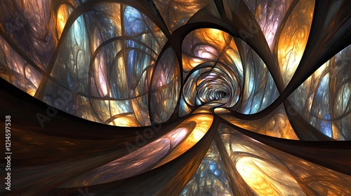 Abstract Fractal Tunnel  Glowing Stained Glass Design photo