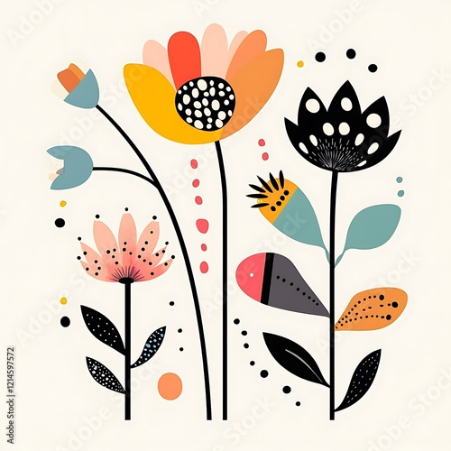 Abstract floral design, vibrant colors, artistic illustration