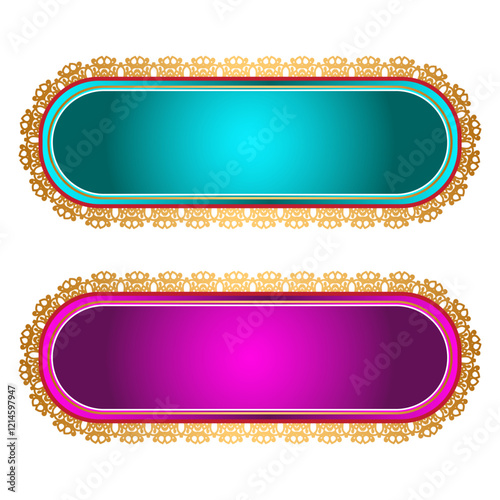 Set of luxury golden arabic islamic banner title frame text box transparent background