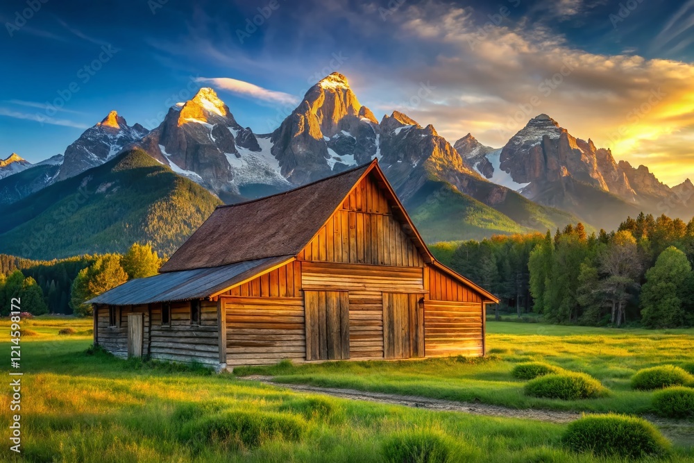 Rustic Mountain Barn Stock Photo: Idyllic Rural Scene in Majestic Peaks Rustic Mountain Barn Stock Photo: Idyllic Rural Scene in Majestic Peaks