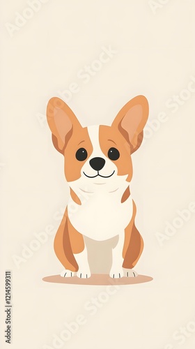 Red and white corgi puppy in cheerful cartoon illustration