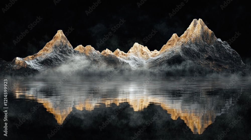 Obraz premium Golden Mountain Reflection: A Serene Landscape