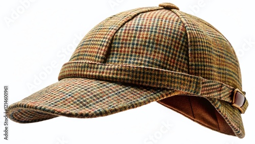 Rustic Tweed Deerstalker Hat with Ear Flaps - PNG, Isolated Background photo