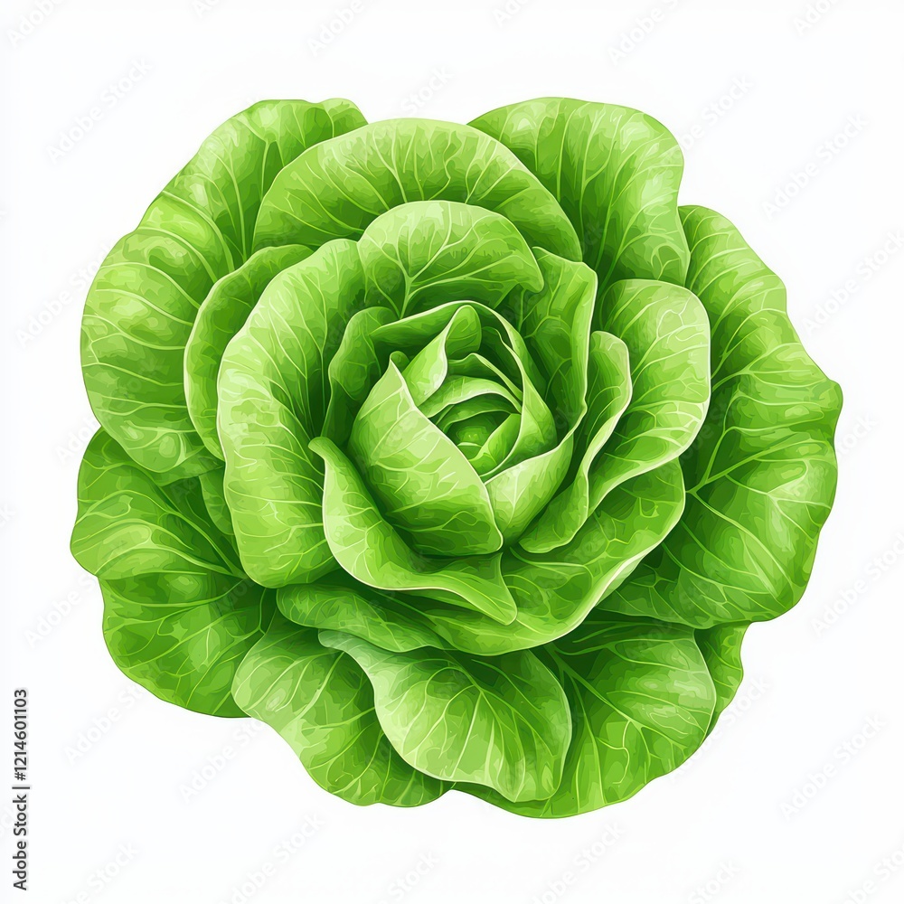 Obraz premium Fresh Green Lettuce Head Close-Up with Detailed Leaf Texture