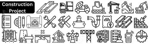 Construction Project Line Icons Pack