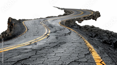 Cracked Winding Road – High-Quality Stock Image for Conceptual and Environmental Projects photo