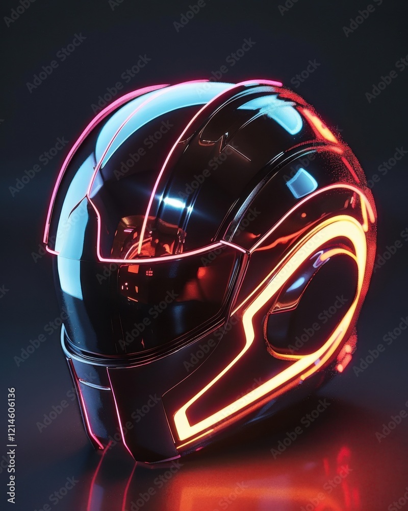 Futuristic Sci-Fi Helmet with Glowing Neon Lights - Advanced Tech Design