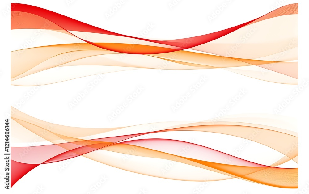 Abstract red and orange flowing waves on white background.