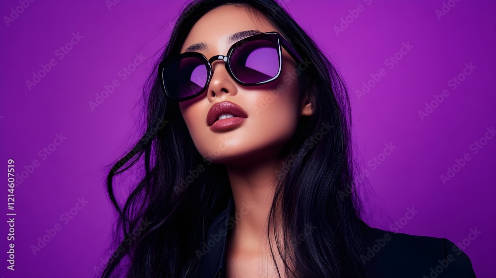 stylish woman with purple sunglasses stylish woman with purple sunglasses