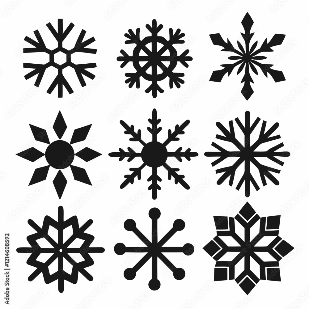Fototapeta premium Set of snowflakes icons vector art illustration