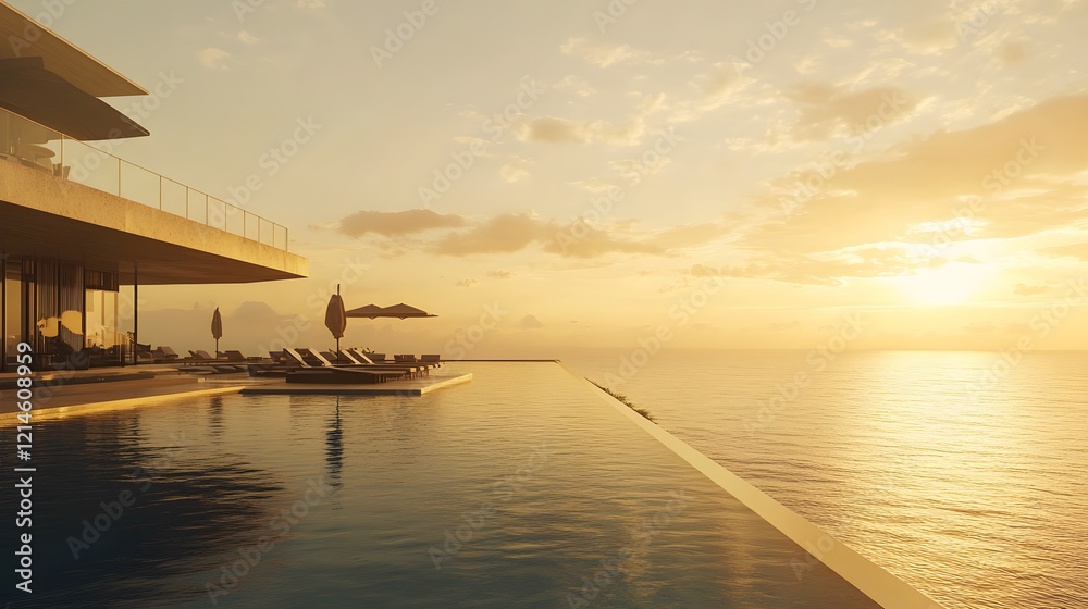 Fototapeta premium luxury infinity pool villa sunset ocean view