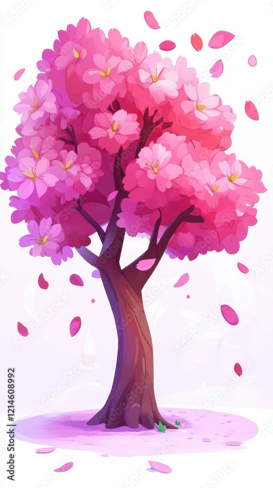 Obraz premium Pink Cherry Blossom Tree with Falling Petals