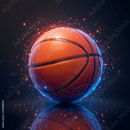 Illustration of a basketball in 3d style. Futuristic sports concept. AI generation
