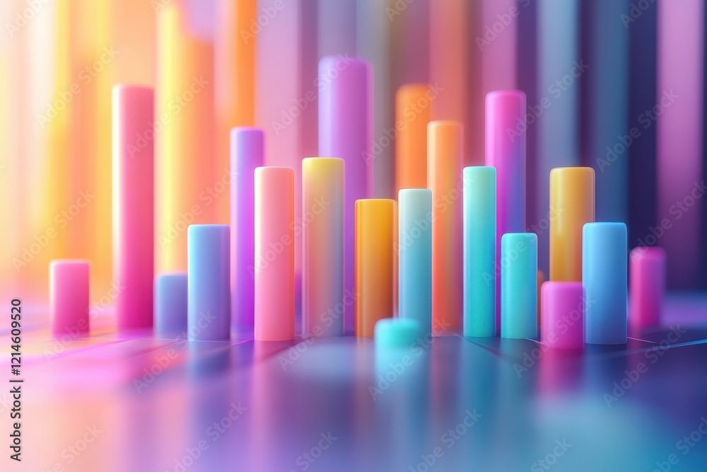 Colorful Abstract 3D Bar Graph with Vibrant Neon Lights and Soft Focus Background for Modern Data Visualization Colorful Abstract 3D Bar Graph with Vibrant Neon Lights and Soft Focus Background for Modern Data Visualization