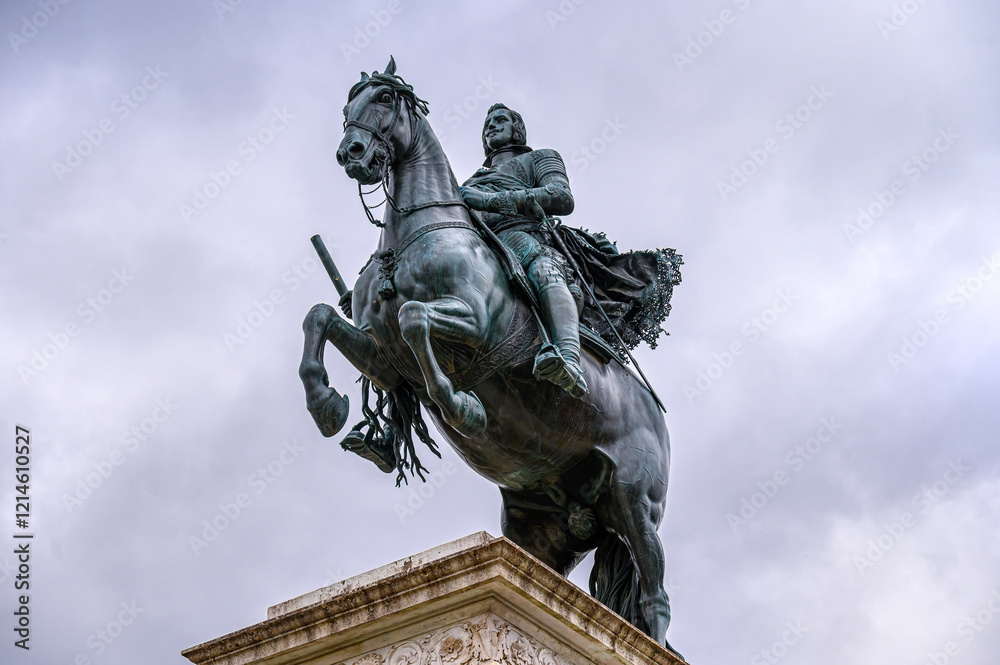 Ancient monument to Felipe IV in the Plaza of the Royal Palace, Madrid, Spain Ancient monument to Felipe IV in the Plaza of the Royal Palace, Madrid, Spain