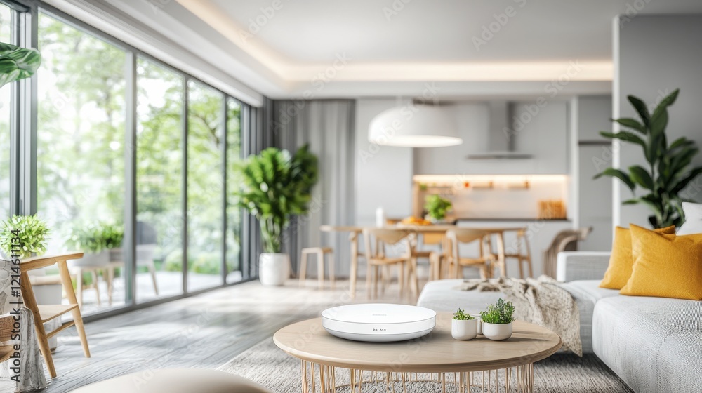 Bright and Airy Modern Living Room with Plush Sofa and Lush Greenery Bright and Airy Modern Living Room with Plush Sofa and Lush Greenery