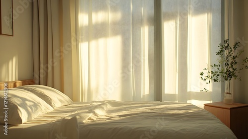 sunlit bedroom interior with minimalist decor