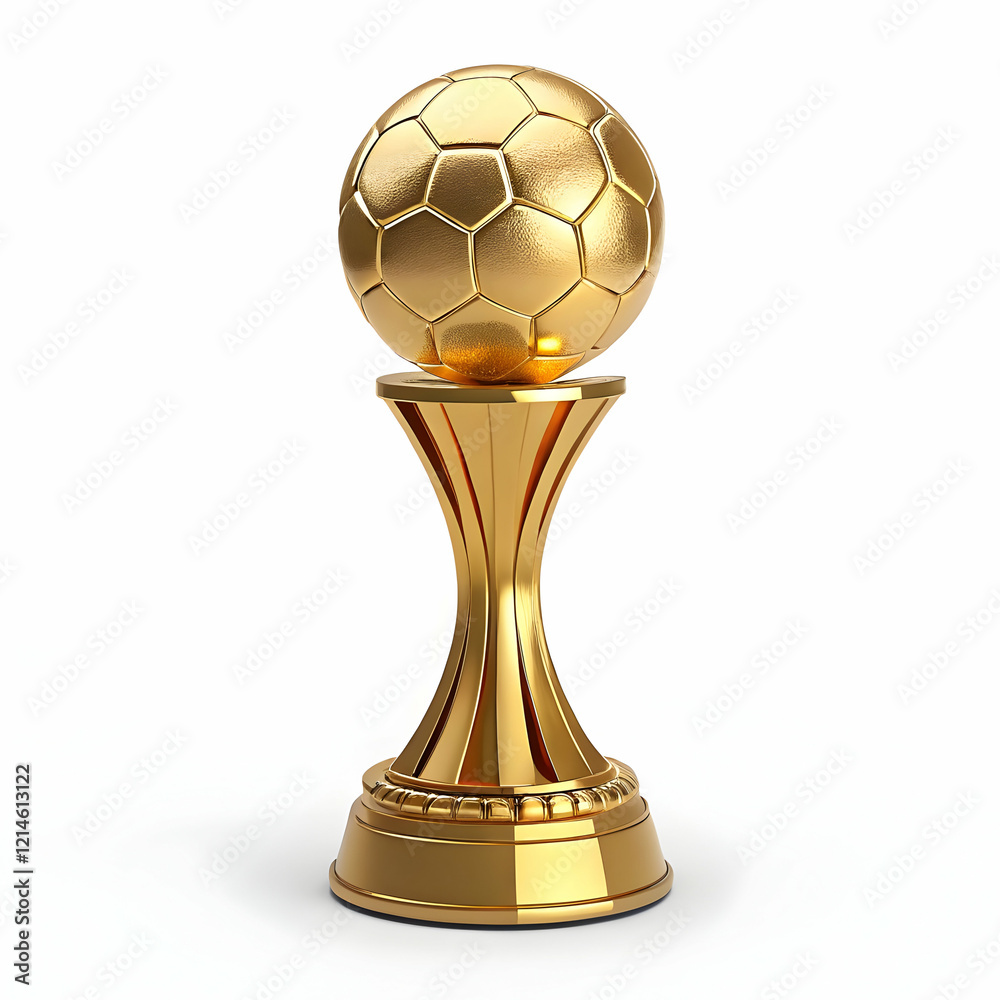 Golden Soccer Ball Trophy – 3D Football Award Concept on White Background Golden Soccer Ball Trophy – 3D Football Award Concept on White Background