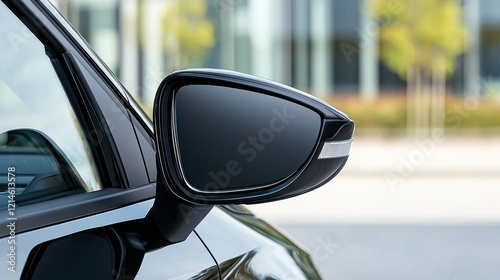 Modern Car Side Mirror Detail, Black Glossy photo